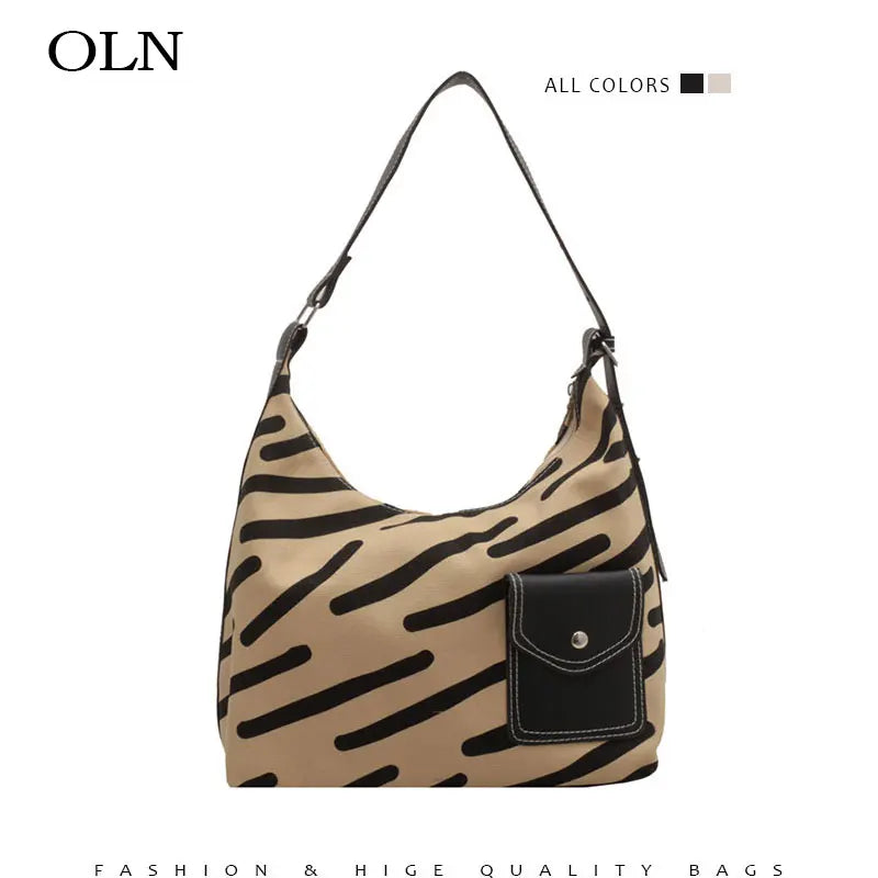 Striped Canvas Side Bag For Women Large Capacity Handbags