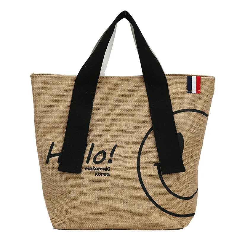 Large Capacity Tote Bag Handbags - Cotton/Linen Printed Casual Shopper