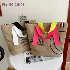 Large Capacity Tote Bag Handbags - Cotton/Linen Printed Casual Shopper