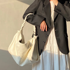 Large Capacity Tote Bag for Women Retro Casual Solid Single Shoulder Bag