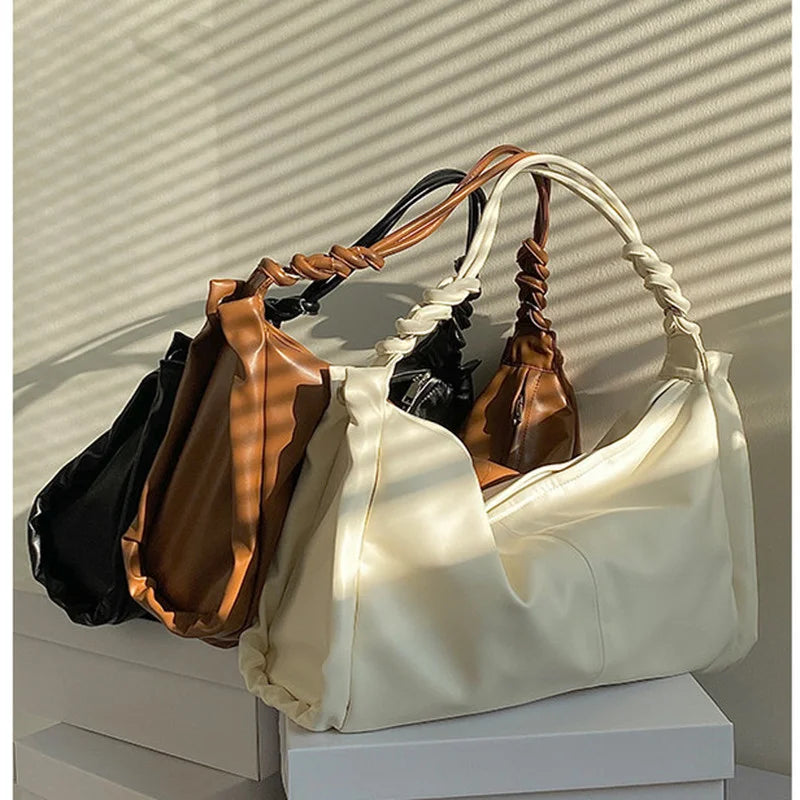 Large Capacity Tote Bag for Women Retro Casual Solid Single Shoulder Bag