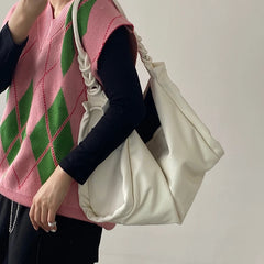 Large Capacity Tote Bag for Women Retro Casual Solid Single Shoulder Bag