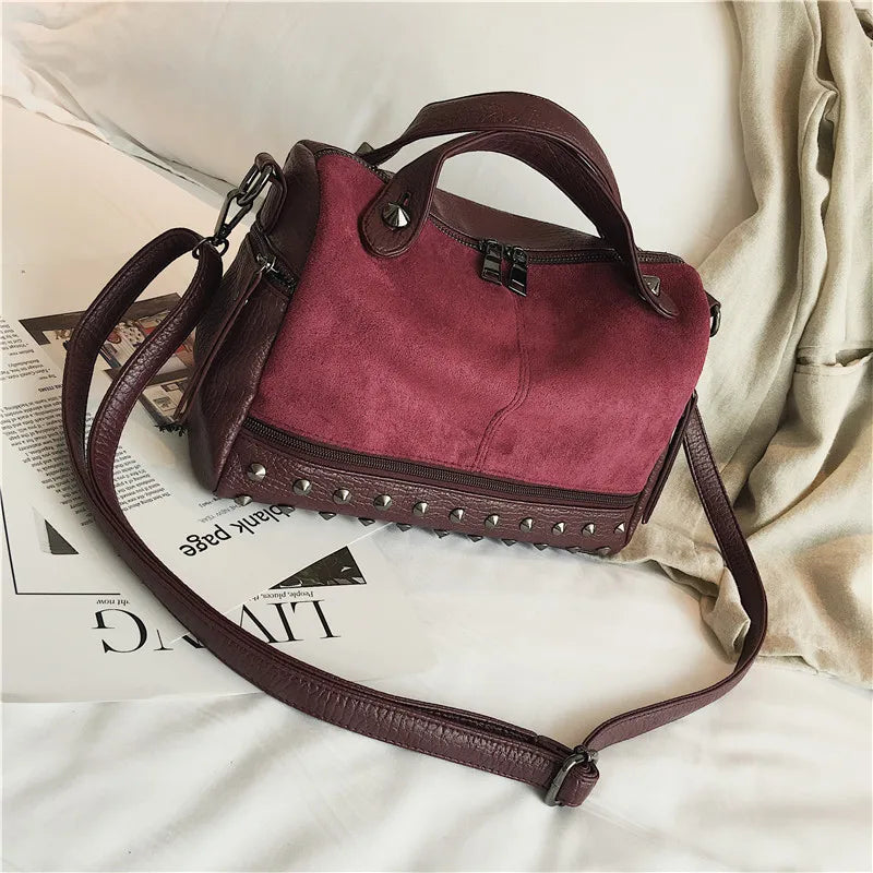 Large Capacity Tote Bags Women Top-Handle Shoulder Bags with Rivets High Leather