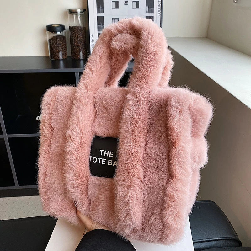 Large Capacity Faux Fur Women Handbag Shoulder Bag Fluffy Plush Tote