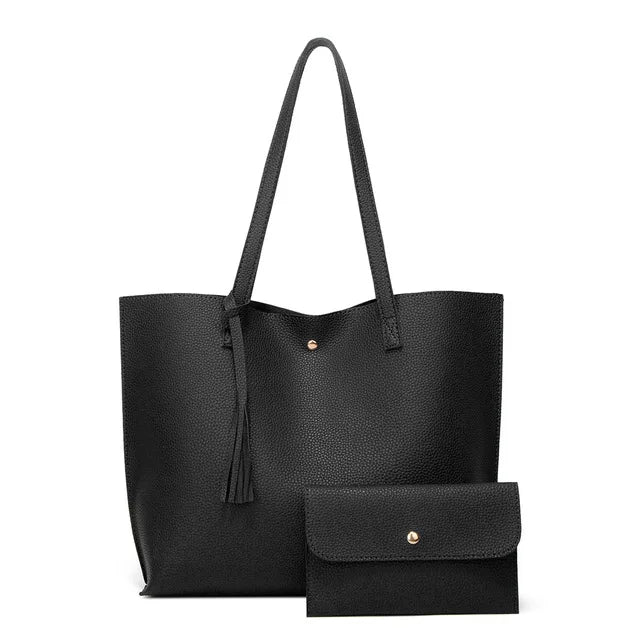 Large Capacity Tote Shoulder Bag Women Soft PU Leather Handbag With Purse
