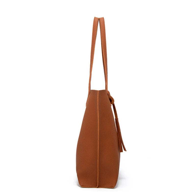 Large Capacity Tote Shoulder Bag Women Soft PU Leather Handbag With Purse