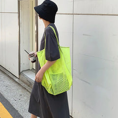 Large Capacity Mesh Shoulder Bag Transparent Tote Women Handbag