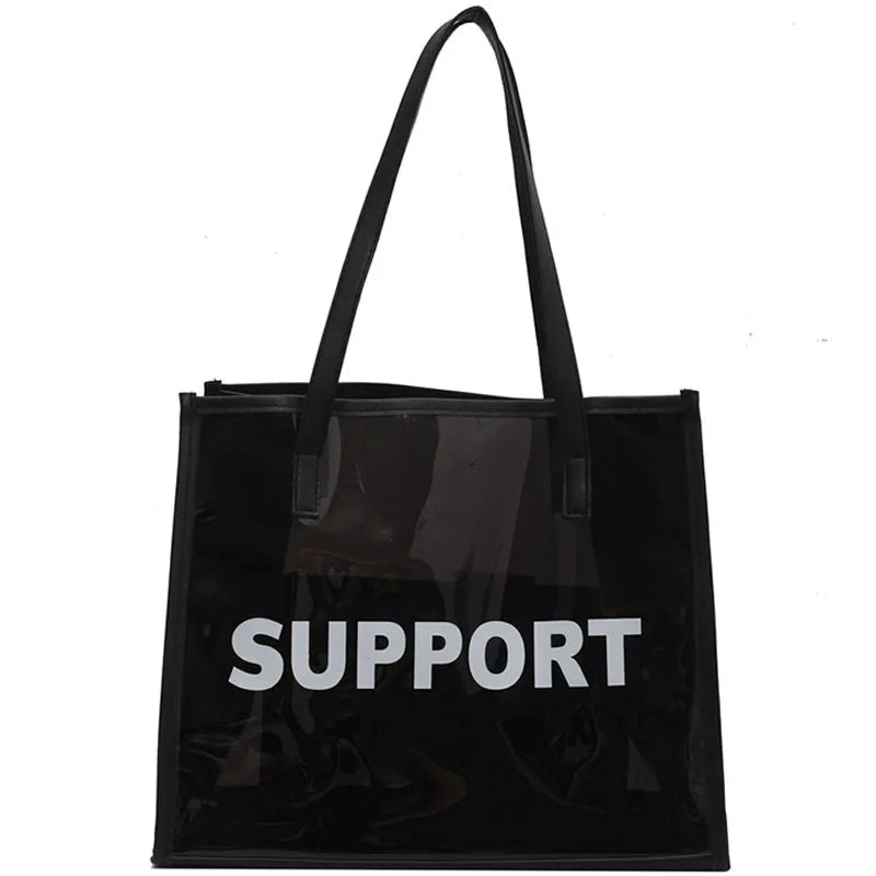 Summer Drawstring Beach Bag Alphabet Print Shoulder Bag PVC Jelly Bag