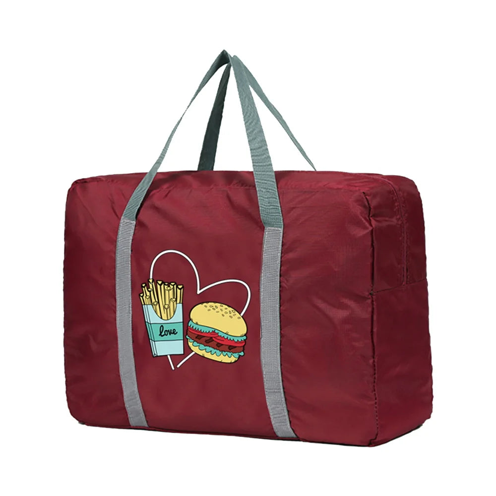 Large Capacity Travel Bags Love Burger Chips Print