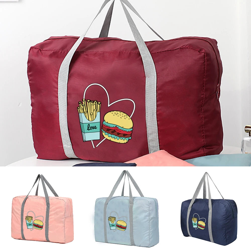 Large Capacity Travel Bags Love Burger Chips Print