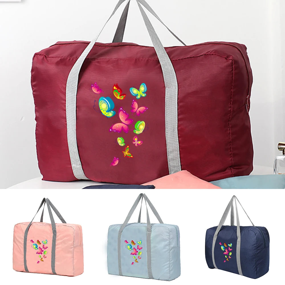 Large Capacity Travel Bags Clothing Shoes Organize Bag Cartoon Butterfly Print