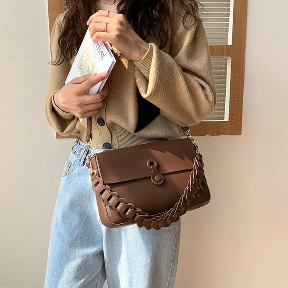 Vintage Chains One Shoulder Bags High Women PU Leather Casual Handbags