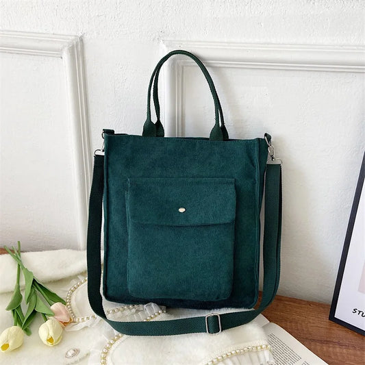 Vintage Ladies Handbag Large Capacity Crossbody Shoulder Bag Corduroy Tote Purse
