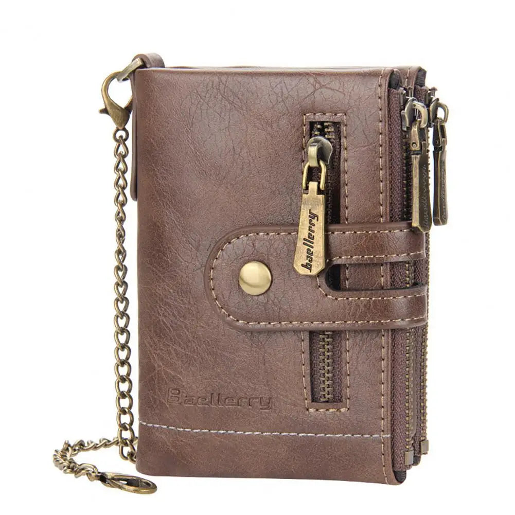 Large Capacity Wallet Chain Safe Buckle Multi-grid Faux Leather Wallet