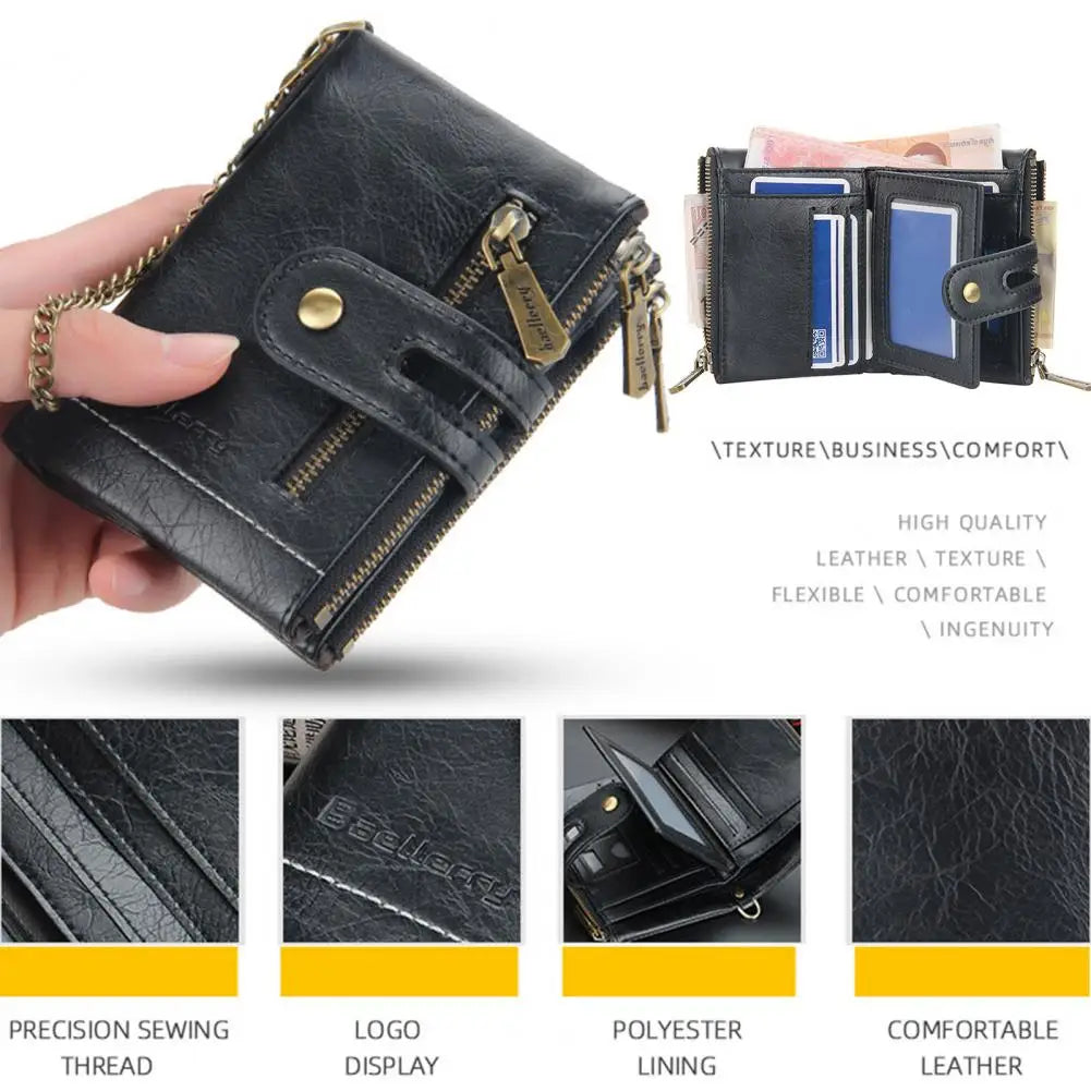 Large Capacity Wallet Chain Safe Buckle Multi-grid Faux Leather Wallet