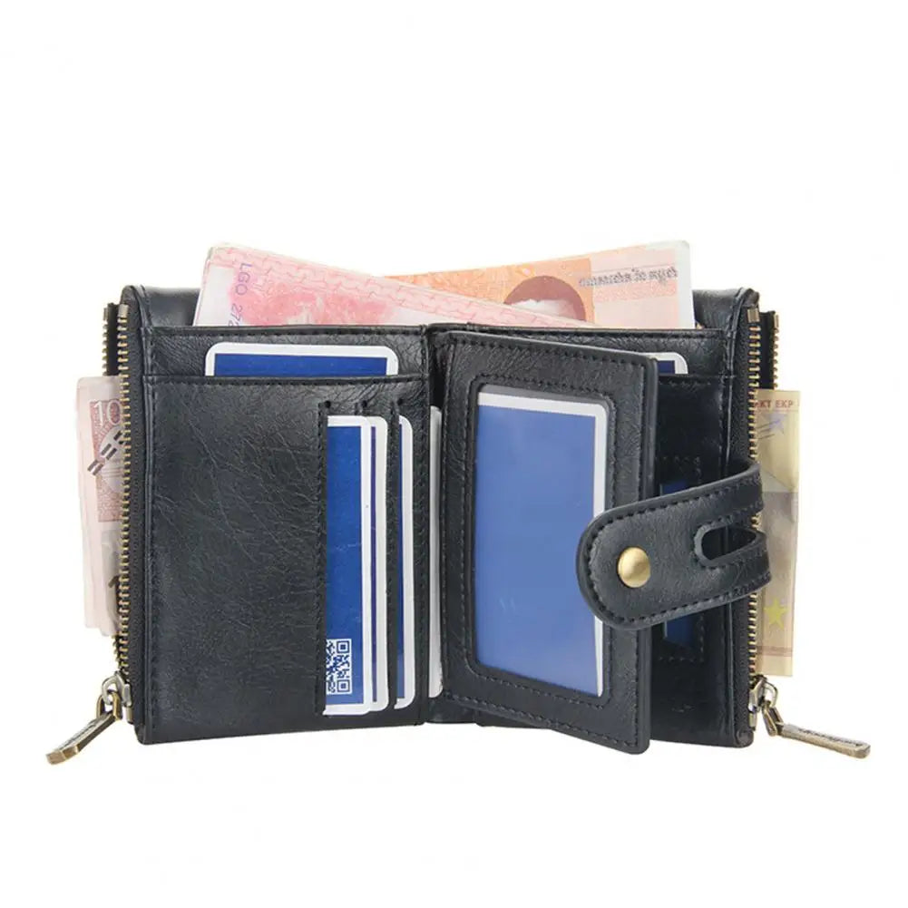 Large Capacity Wallet Chain Safe Buckle Multi-grid Faux Leather Wallet