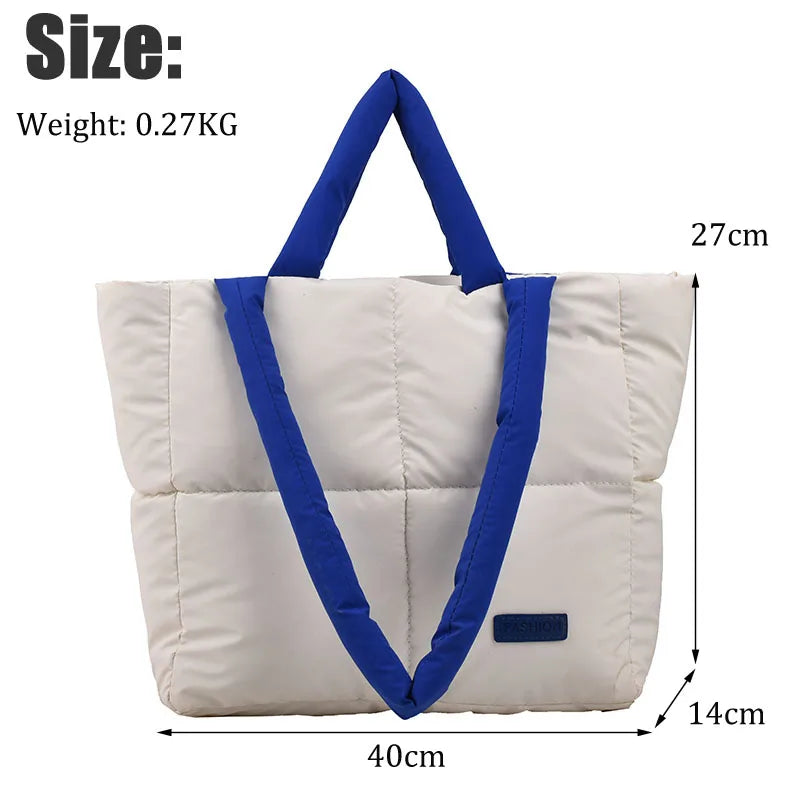 Large Winter Tote Handbag Women Shoulder Bag Down Cotton Shopping Purse