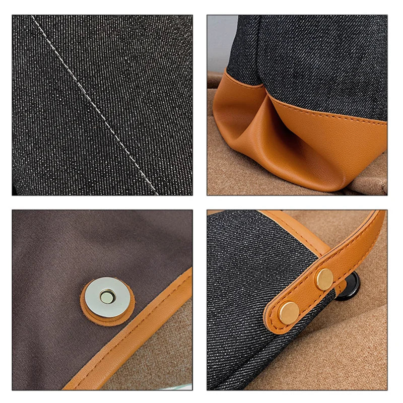 Large Capacity Women Canvas Handbags Denim Shoulder Bags Solid Casual Tote Bag