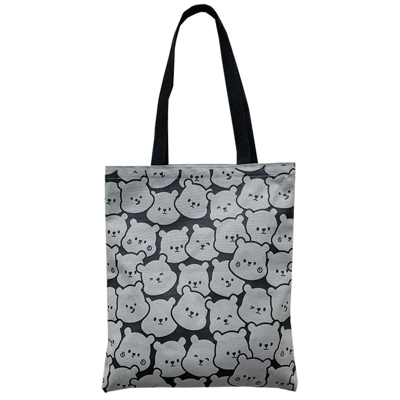 Large Capacity Women Canvas Shoulder Bags Bear Female Shopper Shopping Bag