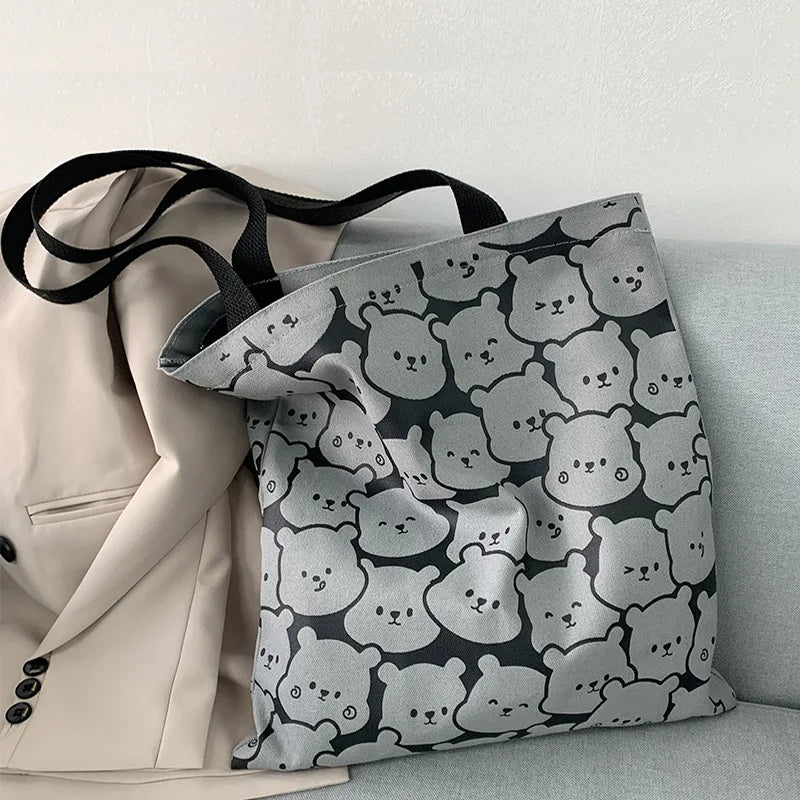 Large Capacity Women Canvas Shoulder Bags Bear Female Shopper Shopping Bag