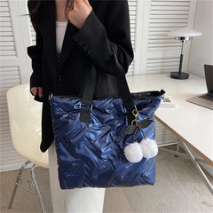 Large Capacity Women Down Fabric Shoulder Crossbody Bags with Hair Ball Purses