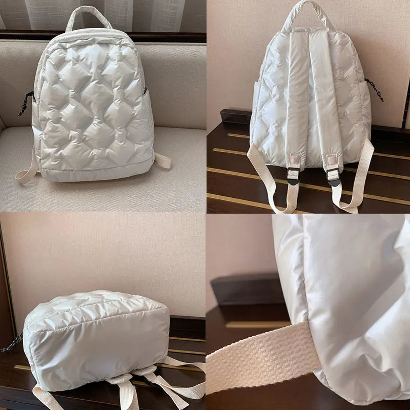 Large Capacity Women Feather Down Backpack Female Down Backpacks High School Bag