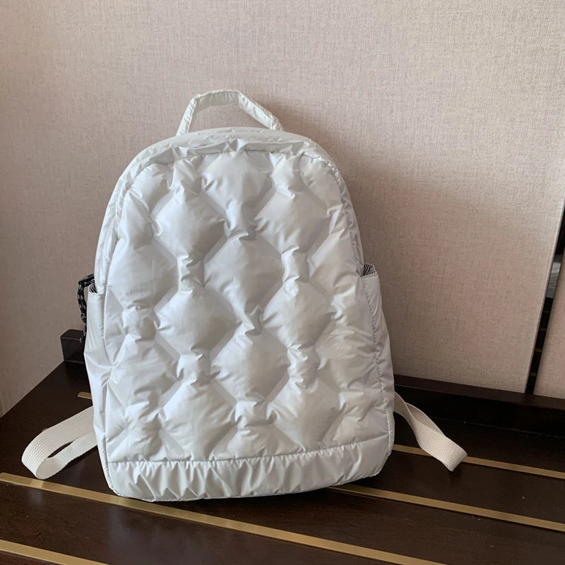 Large Capacity Women Feather Down Backpack Female Down Backpacks High School Bag