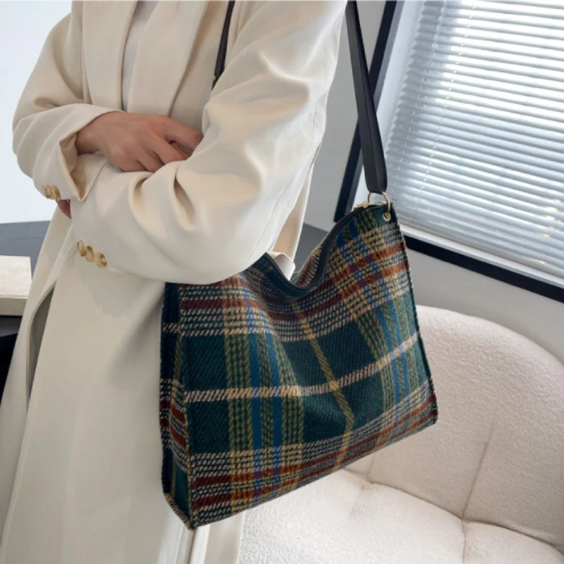 Large Capacity Women Handbag Style Woolen Shoulder Tote Bag