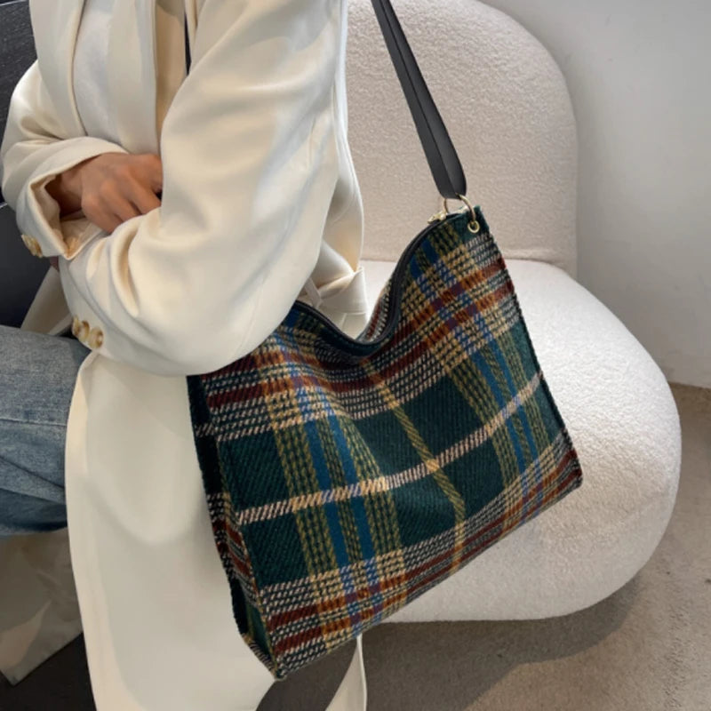 Large Capacity Women Handbag Style Woolen Shoulder Tote Bag