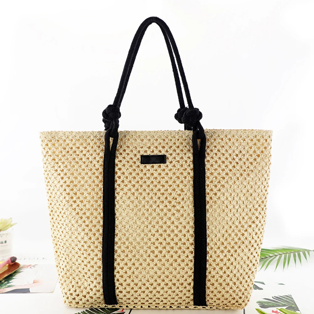 Large Capacity Women Handbag Straw Beach Tote Hollow Bag