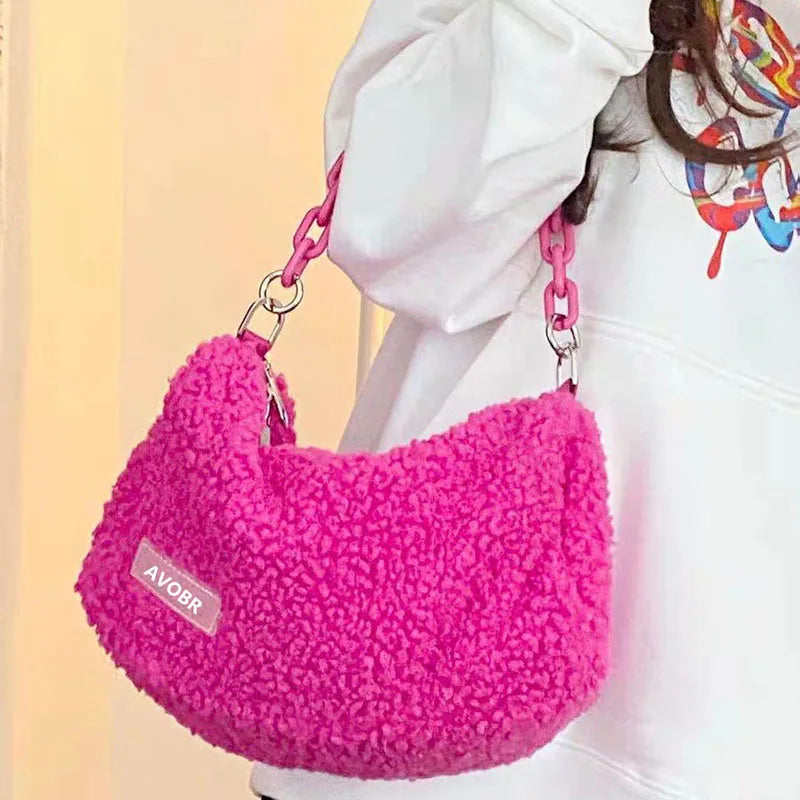 Large Capacity Women Handbag Tote Bag Plush Shoulder Messenger Bag