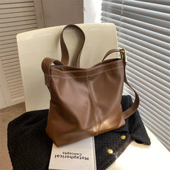 Large Capacity Women Pu Leather Handbags Bucket Bag High Shoulder Travel Bags