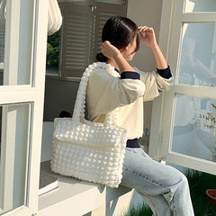 Large Capacity Winter Women Shoulder Bag Lightweight Handbag Solid Pleated Tote