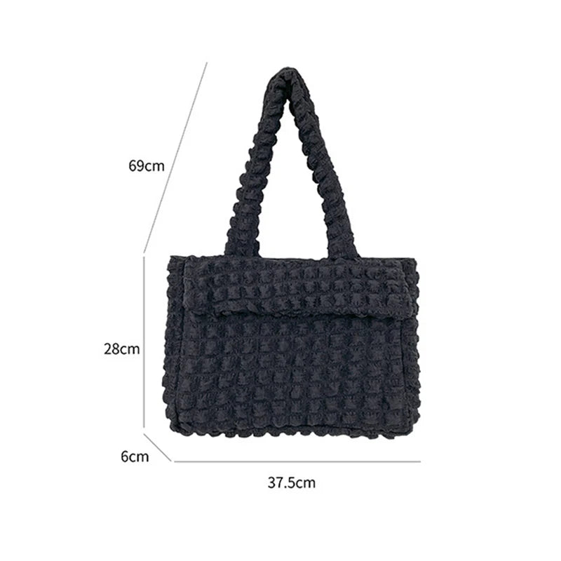 Large Capacity Winter Women Shoulder Bag Lightweight Handbag Solid Pleated Tote