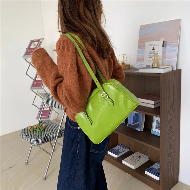 Large Capacity Women Shoulder Underarm Bag Solid PU Leather Ladies Portable Hand