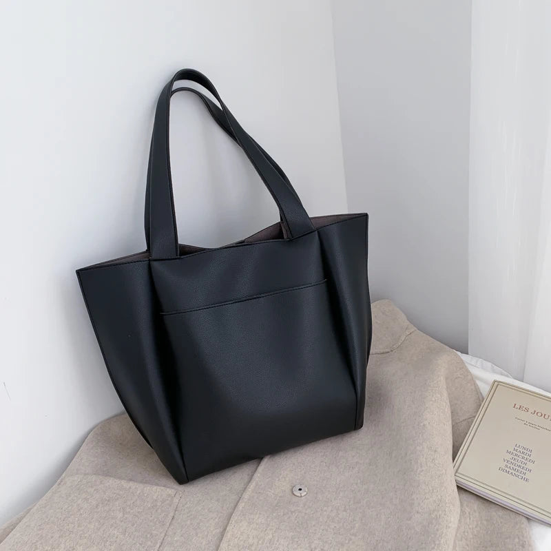 Large Capacity Leather Top-Handle Shoulder Bag for Women