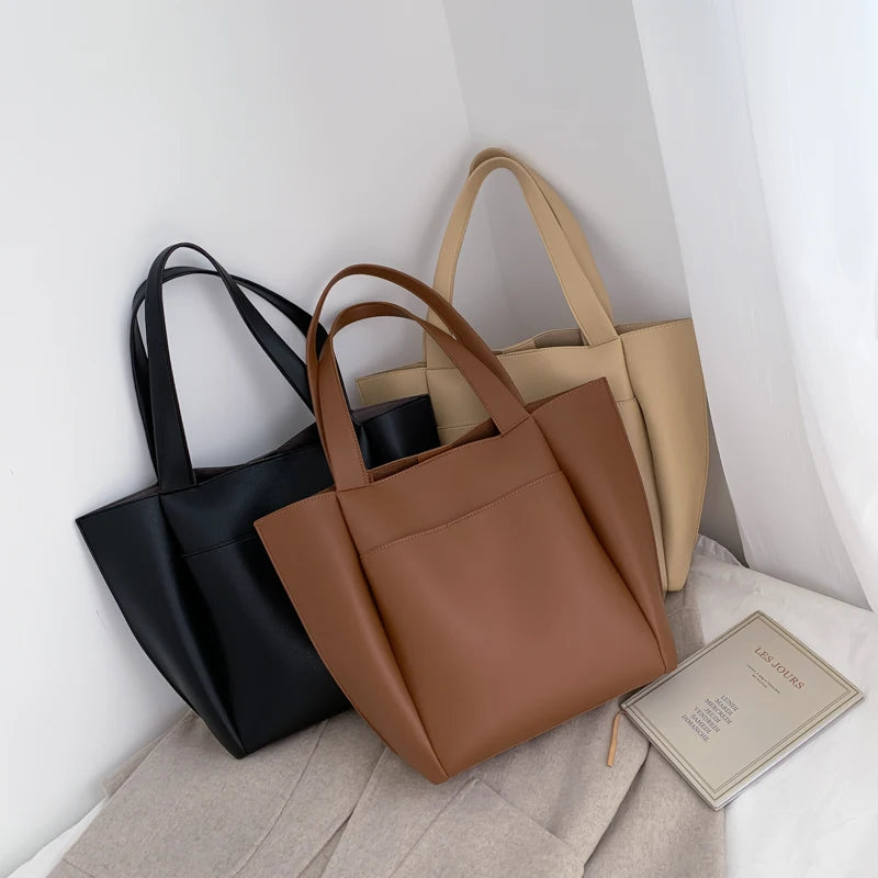 Large Capacity Leather Top-Handle Shoulder Bag for Women