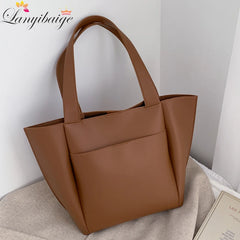 Large Capacity Leather Top-Handle Shoulder Bag for Women