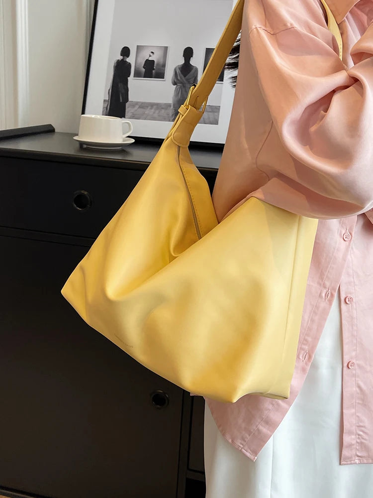 Large Capacity Women Tote Bag Solid Versatile Female Single Shoulder Bag