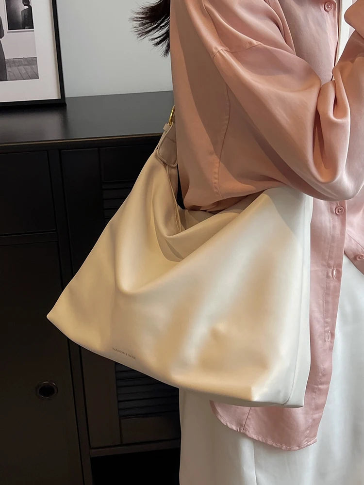 Large Capacity Women Tote Bag Solid Versatile Female Single Shoulder Bag