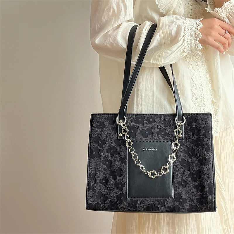Floral Print Women Tote Shoulder Bag Soft Pu Leather Chain Handb