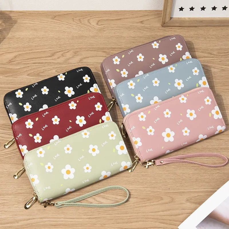 Women's Long Zip Wallet Soft Wallet Small Flower Change