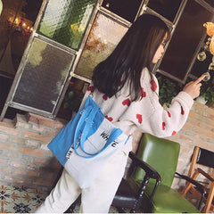 Large Capacity Women's Canvas Bag Casual Shoulder Bag Zipper Handbag