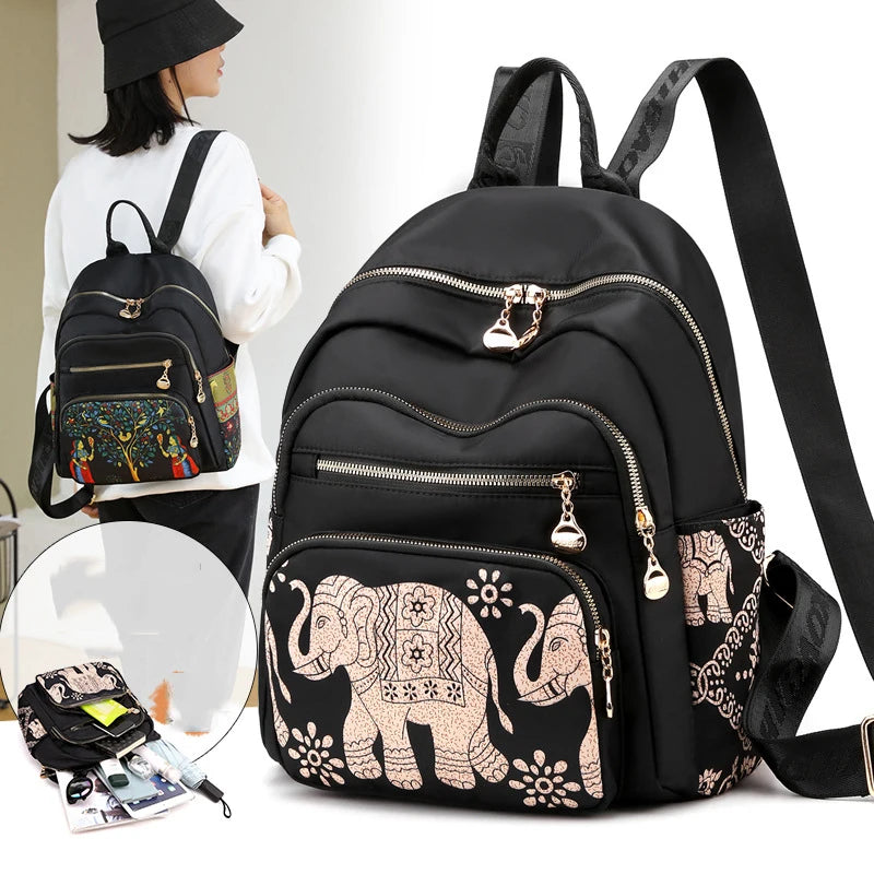 Large Capacity Women's Nylon Print Backpack Shoulder Tote Handbags