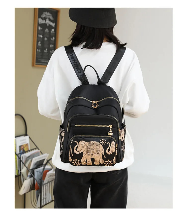 Large Capacity Women's Nylon Print Backpack Shoulder Tote Handbags