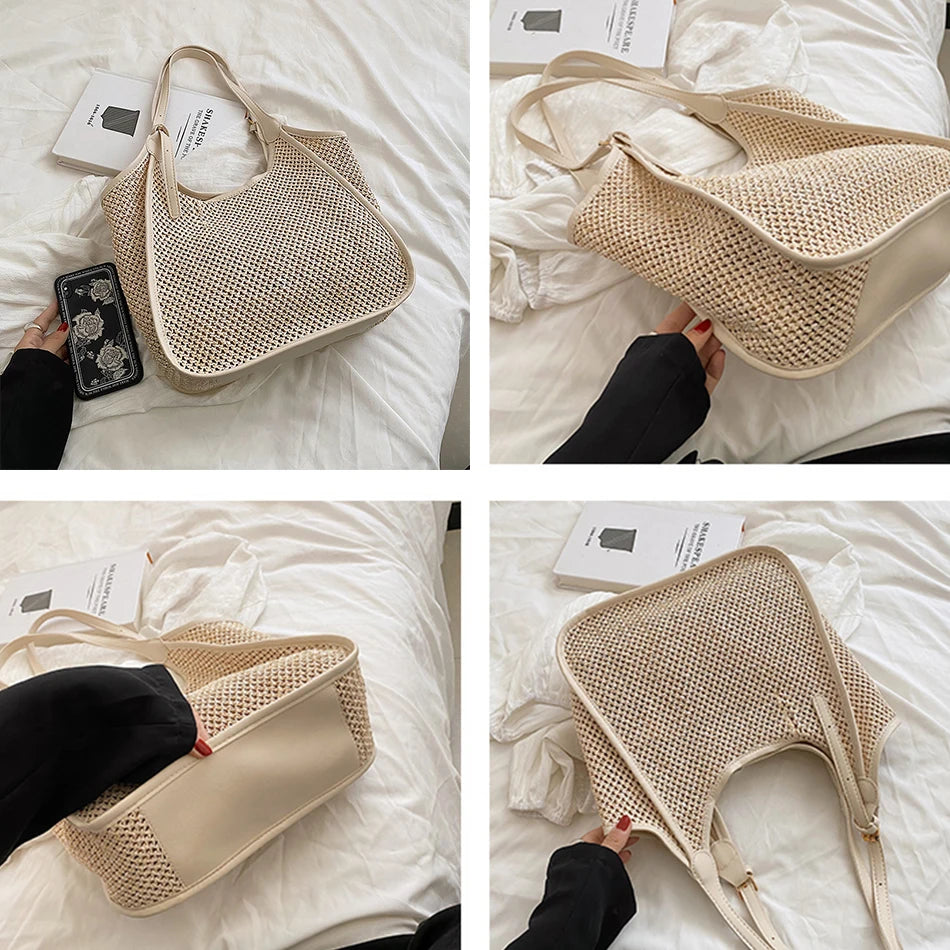 Straw Shoulder Bag Women's Casual Tote Retro Beach Handbag