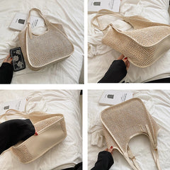 Straw Shoulder Bag Women's Casual Tote Retro Beach Handbag