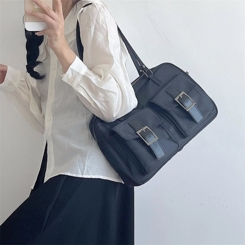 Large Capacity Women's Shoulder Bag Double Pockets Casual Tote Bags