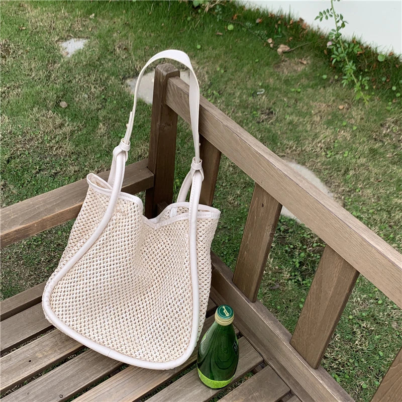 Large Capacity Women's Straw Shoulder Bag Summer Ladies Woven Travel Tote