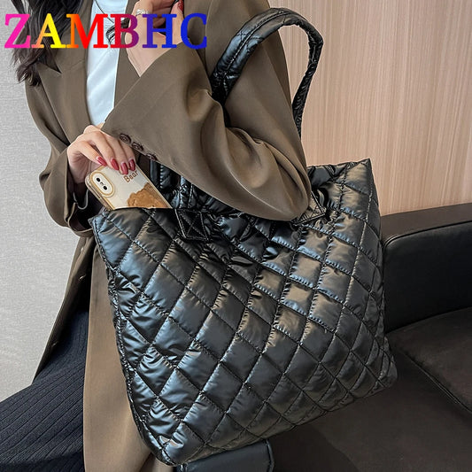 Large Capacity Women's Tote Bag Cotton Shoulder Bags Winter Female Handbags